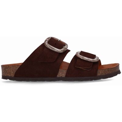 Manfield Bruine Suède Slippers Met Gesp Met Plateau Zool - Maat 40 bruin Manfield Bruine Suède Slippers Met Gesp Met Plateau Zool - Maat 40 bruin