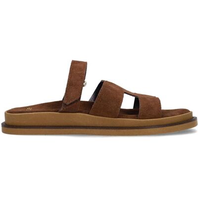 Manfield Bruine Suède Slippers Met Bandje Met Plateau Zool Met Klittenband Sluiting - Maat 41 bruin Manfield Bruine Suède Slippers Met Bandje Met Plateau Zool Met Klittenband Sluiting - Maat 41 bruin