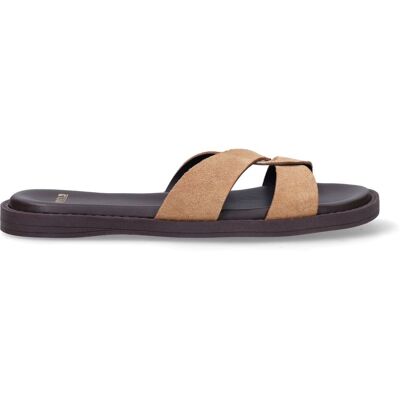 Manfield Bruine Suède Slippers - Maat 37 taupe Manfield Bruine Suède Slippers - Maat 37 taupe