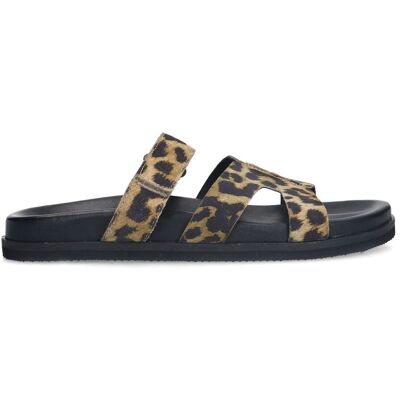 Manfield Leopard Slippers Met Bandje Met Plateau Zool Met Klittenband Sluiting - Maat 36 beige Manfield Leopard Slippers Met Bandje Met Plateau Zool Met Klittenband Sluiting - Maat 36 beige
