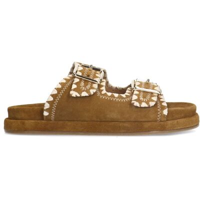 Manfield Suède Cognac Slippers Met Gesp - Maat 36 cognac Manfield Suède Cognac Slippers Met Gesp - Maat 36 cognac