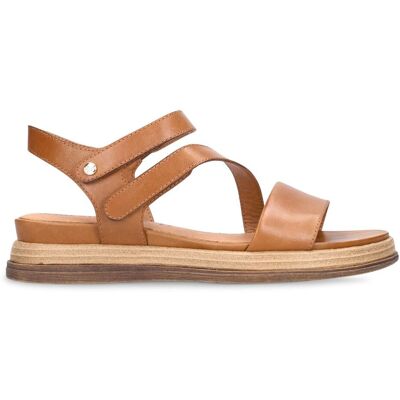 No Stress Cognac Leren Sandalen Met Plateau Zool Met Klittenband Sluiting - Maat 38 cognac No Stress Cognac Leren Sandalen Met Plateau Zool Met Klittenband Sluiting - Maat 38 cognac