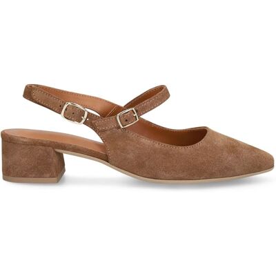 No Stress Bruine Leren Slingbacks Met Blokhak Van 4 Cm Met Gespsluiting - Maat 42 bruin No Stress Bruine Leren Slingbacks Met Blokhak Van 4 Cm Met Gespsluiting - Maat 42 bruin