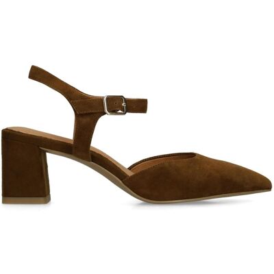 No Stress Bruine Suède Slingbacks Met Blokhak Van 6 Cm Met Gespsluiting - Maat 36 bruin No Stress Bruine Suède Slingbacks Met Blokhak Van 6 Cm Met Gespsluiting - Maat 36 bruin