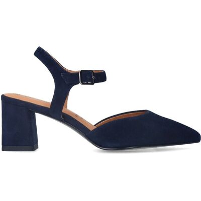 No Stress Donkerblauwe Suède Slingbacks Met Blokhak Van 6 Cm Met Gespsluiting - Maat 36 blauw No Stress Donkerblauwe Suède Slingbacks Met Blokhak Van 6 Cm Met Gespsluiting - Maat 36 blauw