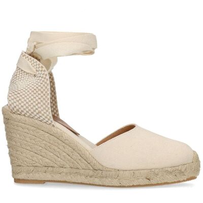 Manfield Canvas Witte Sleehakken Met Veters - Maat 41 off white Manfield Canvas Witte Sleehakken Met Veters - Maat 41 off white