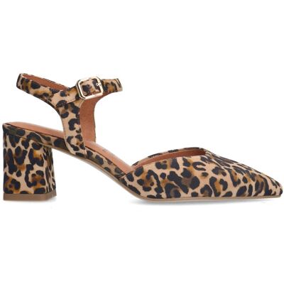 No Stress Leopard Suède Slingback Pumps Met Blokhak Van 6 Cm Met Gespsluiting - Maat 40 beige No Stress Leopard Suède Slingback Pumps Met Blokhak Van 6 Cm Met Gespsluiting - Maat 40 beige