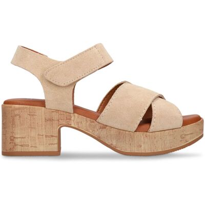 Manfield Beige Suède Sandalen Met Blokhak Met Klittenband Sluiting - Maat 37 beige Manfield Beige Suède Sandalen Met Blokhak Met Klittenband Sluiting - Maat 37 beige