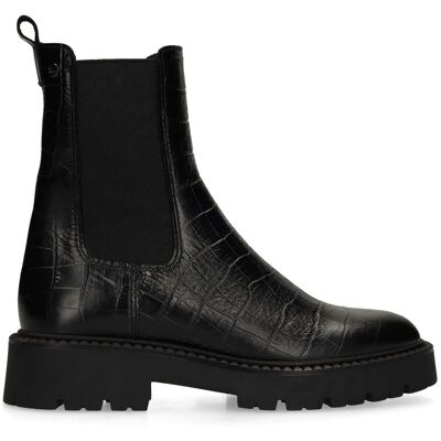 No Stress Zwarte Leren Croco Chelsea Boots Met Blokhak Van 5 Cm Met Elastieke Sluiting - Maat 36 zwart No Stress Zwarte Leren Croco Chelsea Boots Met Blokhak Van 5 Cm Met Elastieke Sluiting - Maat 36 zwart