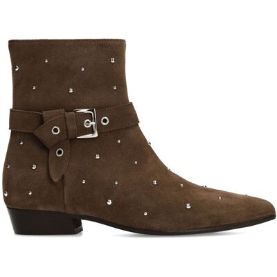 Manfield Bruine Suède Enkellaarsjes Met Gespdetail Met Blokhak Van 2 Cm - Maat 40 bruin Manfield Bruine Suède Enkellaarsjes Met Gespdetail Met Blokhak Van 2 Cm - Maat 40 bruin