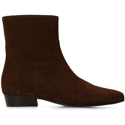 Manfield Bruine Suède Enkellaarsjes Met Blokhak Van 2 Cm Met Ritssluiting - Maat 36 bruin Manfield Bruine Suède Enkellaarsjes Met Blokhak Van 2 Cm Met Ritssluiting - Maat 36 bruin