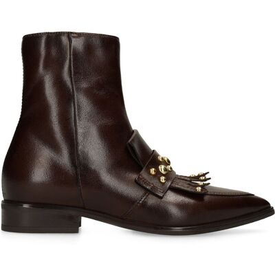 Manfield Bruine Leren Enkellaarsjes Met Studs Met Blokhak Van 3 Cm Met Ritssluiting - Maat 40 bruin Manfield Bruine Leren Enkellaarsjes Met Studs Met Blokhak Van 3 Cm Met Ritssluiting - Maat 40 bruin
