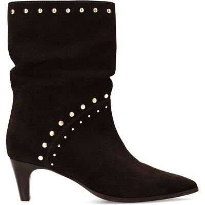 Manfield Donkerbruine Suède Enkellaarsjes Met Studs Met Naaldhak Van 6 Cm - Maat 37 bruin Manfield Donkerbruine Suède Enkellaarsjes Met Studs Met Naaldhak Van 6 Cm - Maat 37 bruin