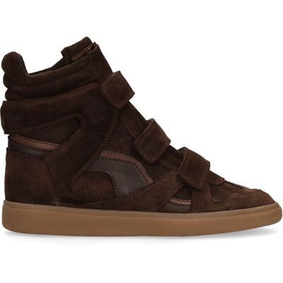 Manfield Taupe Suède Hoge Sneakers Met Klittenband Met Klittenband Sluiting - Maat 36 bruin Manfield Taupe Suède Hoge Sneakers Met Klittenband Met Klittenband Sluiting - Maat 36 bruin