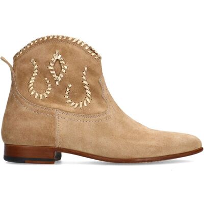 Manfield Beige Suède Enkellaarsjes Met Gouden Details Met Ritssluiting - Maat 38 beige Manfield Beige Suède Enkellaarsjes Met Gouden Details Met Ritssluiting - Maat 38 beige