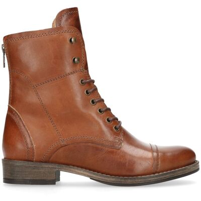 Manfield Cognac Leren Veterlaarzen Met Bont Voering - Maat 42 cognac Manfield Cognac Leren Veterlaarzen Met Bont Voering - Maat 42 cognac