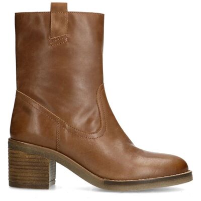 Manfield Cognac Leren Enkellaarsjes Met Hak Met Ritssluiting - Maat 36 cognac Manfield Cognac Leren Enkellaarsjes Met Hak Met Ritssluiting - Maat 36 cognac
