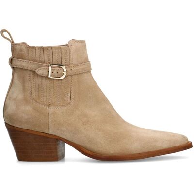 Manfield Beige Suède Enkellaarsjes Met Hak Met Elastieke Sluiting - Maat 42 beige Manfield Beige Suède Enkellaarsjes Met Hak Met Elastieke Sluiting - Maat 42 beige