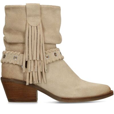 Manfield Beige Suède Enkellaarsjes Met Franjes Met Blokhak Van 6 Cm Met Ritssluiting - Maat 42 beige Manfield Beige Suède Enkellaarsjes Met Franjes Met Blokhak Van 6 Cm Met Ritssluiting - Maat 42 beige