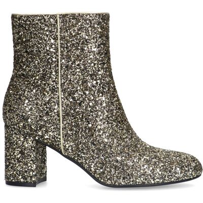 Manfield Gouden Glitter Enkellaarsjes Met Hak Met Ritssluiting - Maat 37 goud Manfield Gouden Glitter Enkellaarsjes Met Hak Met Ritssluiting - Maat 37 goud