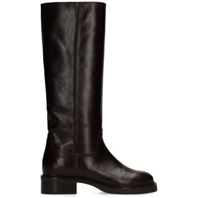 Manfield Bruine Leren Hoge Laars Met Blokhak Van 4 Cm - Maat 36 bruin Manfield Bruine Leren Hoge Laars Met Blokhak Van 4 Cm - Maat 36 bruin