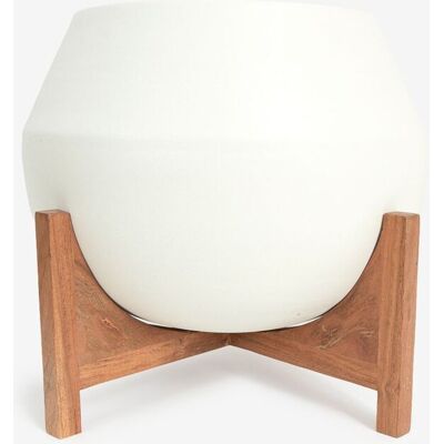 Sissy-Boy Witte Plantenpot Met Houten Standaard Sissy-Boy Witte Plantenpot Met Houten Standaard