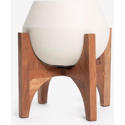 Sissy-Boy Witte Plantenpot Met Houten Standaard Sissy-Boy Witte Plantenpot Met Houten Standaard