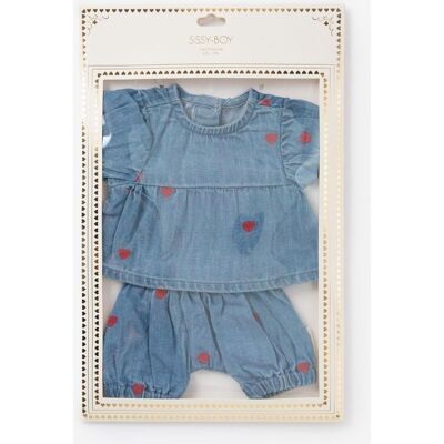 Sissy-Boy Blauw Denim Poppenpakje Met Hartjes Sissy-Boy Blauw Denim Poppenpakje Met Hartjes