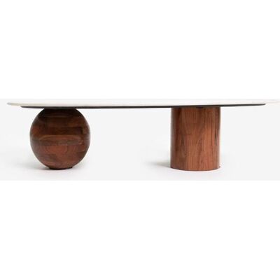 Sissy-Boy Houten Koffietafel Met Marmer Blad En Asymmetrisch Onderstel Sissy-Boy Houten Koffietafel Met Marmer Blad En Asymmetrisch Onderstel