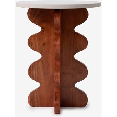 Sissy-Boy Bruine Swirl Houten Bijzettafel Met Marmer Blad Sissy-Boy Bruine Swirl Houten Bijzettafel Met Marmer Blad
