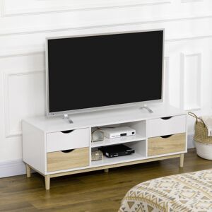 HOMdotCOM Tv-meubel met 4 laden, 2 vakken, kabelopening, 120 cm x 40 cm x 44,5 cm, naturel + wit