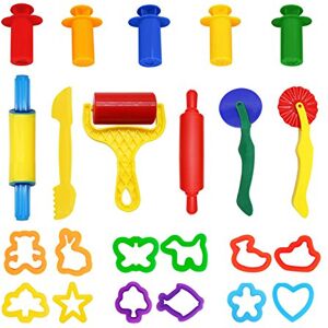 WONDERFORU 23 stuks kneedgereedschap voor boetseerklei, accessoires voor boetseerklei, uitsteekvormpjes, keukenspeelgoed WONDERFORU 23 stuks kneedgereedschap voor boetseerklei, accessoires voor boetseerklei, uitsteekvormpjes, keukenspeelgoed
