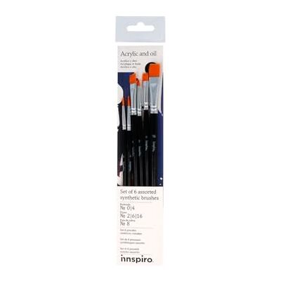 INNSPIRO Set van 6 verschillende synthetische penselen voor acryl, aquarel, gouache, olie, ideaal voor beginners en professionals INNSPIRO Set van 6 verschillende synthetische penselen voor acryl, aquarel, gouache, olie, ideaal voor beginners en professionals