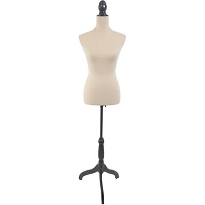 Relaxdays Vrouwelijke naaipop van fluweel, verstelbaar van 130 tot 167 cm, met houten standaard, champagne/zwart Relaxdays Vrouwelijke naaipop van fluweel, verstelbaar van 130 tot 167 cm, met houten standaard, champagne/zwart