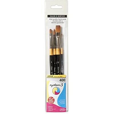 Daler Rowney Daler-Rowney System3 Set van 4 acryl penselen met korte steel van synthetische haren, ideaal voor professionele kunstenaars en studenten Daler Rowney Daler-Rowney System3 Set van 4 acryl penselen met korte steel van synthetische haren, ideaal voor professionele kunstenaars en studenten