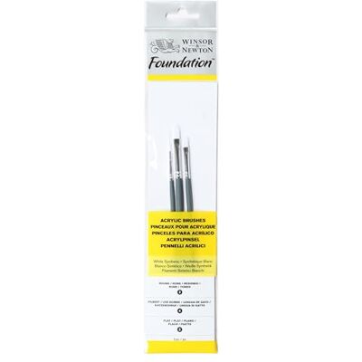 Winsor & Newton Foundation Acrylkwast, synthetisch, wit, X3, korte handgreep, 2/2/4 Winsor & Newton Foundation Acrylkwast, synthetisch, wit, X3, korte handgreep, 2/2/4