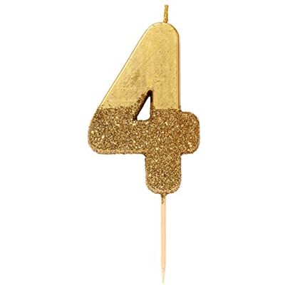 Talking Tables Verjaardagskaars nummer 4 goud met glitter, hoogwaardige taartdecoratie, mooi, glinsterend voor kinderen, volwassenen, 4, 40e feest, verjaardag, mijlpaal Talking Tables Verjaardagskaars nummer 4 goud met glitter, hoogwaardige taartdecoratie, mooi, glinsterend voor kinderen, volwassenen, 4, 40e feest, verjaardag, mijlpaal