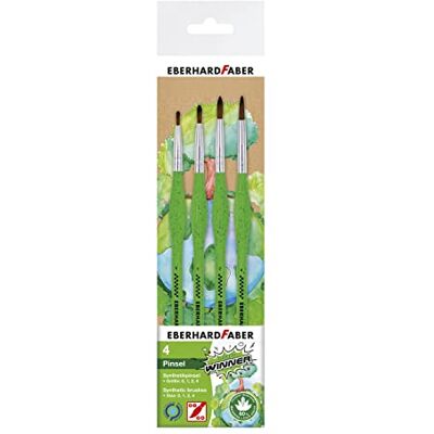 Eberhard Faber Green Winner 579926 Set van 4 synthetische penselen met ergonomische driehoekige greepzone voor schilderen en personages op school en vrije tijd Eberhard Faber Green Winner 579926 Set van 4 synthetische penselen met ergonomische driehoekige greepzone voor schilderen en personages op school en vrije tijd