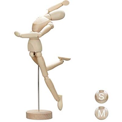 Relaxdays Houten dummy, tekenen, knutselen, beweegbare mannequin, kunstenaar, met standaard, hoogte 32,5 cm, natuur Relaxdays Houten dummy, tekenen, knutselen, beweegbare mannequin, kunstenaar, met standaard, hoogte 32,5 cm, natuur