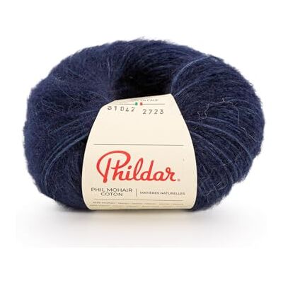 Phildar Phil Mohair wol wol wol breiwol 40% katoen, 60% kind naald nr. 5 marineblauw Phildar Phil Mohair wol wol wol breiwol 40% katoen, 60% kind naald nr. 5 marineblauw
