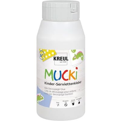 KREUL MUCKI 24392 Handdoeklijm voor kinderen, 750 ml, wasbare speciale lijm voor kinderen voor decoupagetechniek met gevoelige eigenschappen KREUL MUCKI 24392 Handdoeklijm voor kinderen, 750 ml, wasbare speciale lijm voor kinderen voor decoupagetechniek met gevoelige eigenschappen