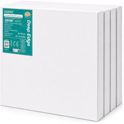 Exerz Set van 4 ingelijste doeken 40 x 40 cm, 3,8 cm diepe rand, 380 g/m², voorgespannen 100% katoen, drievoudig gegrond, zuurvrij, middelkorrelig, acryl en olie Exerz Set van 4 ingelijste doeken 40 x 40 cm, 3,8 cm diepe rand, 380 g/m², voorgespannen 100% katoen, drievoudig gegrond, zuurvrij, middelkorrelig, acryl en olie