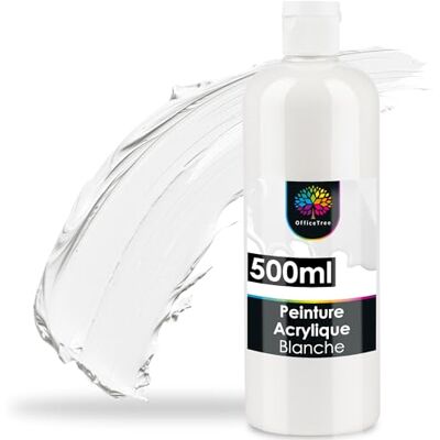 OfficeTree Acrylverf, wit, 500 ml, waterbasis, acrylverf, wit, voor hobbyschilders, witte acrylverf, ideaal voor mengsels OfficeTree Acrylverf, wit, 500 ml, waterbasis, acrylverf, wit, voor hobbyschilders, witte acrylverf, ideaal voor mengsels