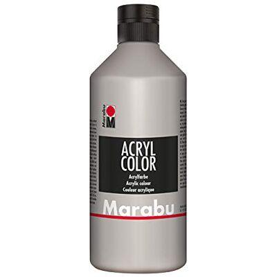 Marabu 12010075082 Acryl Color Silver 500 ml, romige acrylverf op waterbasis, sneldrogend, lichtecht, waterdicht, met kwast en spons op canvas, papier en Marabu 12010075082 Acryl Color Silver 500 ml, romige acrylverf op waterbasis, sneldrogend, lichtecht, waterdicht, met kwast en spons op canvas, papier en