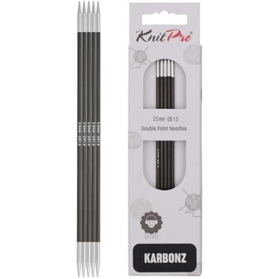 KnitPro 15 cm x 2,5 mm Karbonz dubbele punt ronde naalden zwart en zilver KnitPro 15 cm x 2,5 mm Karbonz dubbele punt ronde naalden zwart en zilver