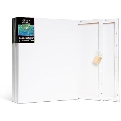 Elan Canvas, 40 x 50 cm, 6 stuks canvas om te schilderen, 280 g/m² Verfdoek met drievoudige grondlaag, zuurvrij, van 100% natuurlijk katoen, ideaal voor acrylverf en gouache Elan Canvas, 40 x 50 cm, 6 stuks canvas om te schilderen, 280 g/m² Verfdoek met drievoudige grondlaag, zuurvrij, van 100% natuurlijk katoen, ideaal voor acrylverf en gouache