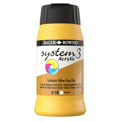 Daler Rowney Systeem 3 acrylverf, 500 ml, Tubs van DaLER-Rowney – Cadmium Yellow Deep (Hue) Daler Rowney Systeem 3 acrylverf, 500 ml, Tubs van DaLER-Rowney – Cadmium Yellow Deep (Hue)