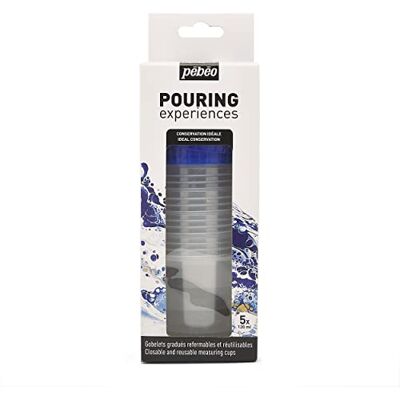 PEBEO Pébéo Vering Experiences Maatbekers met kleurverloop, 120 ml, met hersluitbaar en herbruikbaar deksel, 5 stuks PEBEO Pébéo Vering Experiences Maatbekers met kleurverloop, 120 ml, met hersluitbaar en herbruikbaar deksel, 5 stuks
