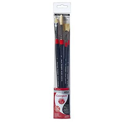 Daler Rowney Daler-Rowney Set van 4 Georgische olieborstels van varkenshaar en marterhaar, lange steel, 4 bijpassende penselen, ideaal voor professionele kunstenaars en studenten Daler Rowney Daler-Rowney Set van 4 Georgische olieborstels van varkenshaar en marterhaar, lange steel, 4 bijpassende penselen, ideaal voor professionele kunstenaars en studenten