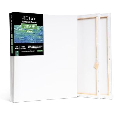 Elan canvas schilderij 45 x 60 cm, 6 stuks canvas om te schilderen, 280 g/m² Verfdoek met drievoudige grondlaag, zuurvrij, van 100% natuurlijk katoen, ideaal voor acrylverf en gouache Elan canvas schilderij 45 x 60 cm, 6 stuks canvas om te schilderen, 280 g/m² Verfdoek met drievoudige grondlaag, zuurvrij, van 100% natuurlijk katoen, ideaal voor acrylverf en gouache